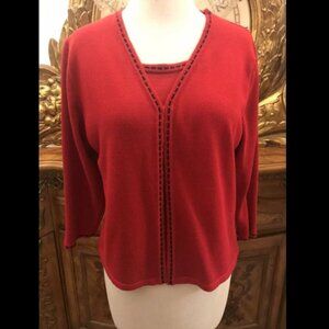 M H M. Faux 2 Piece Sweater. Black Woven Trim. Size S-M. Bust 36". B8